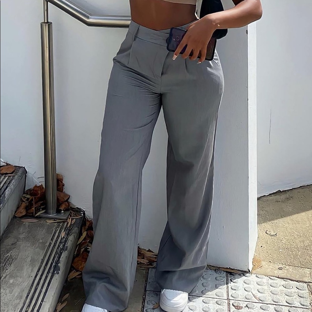 Wide Leg Grey Trouser Pants Fashion Nova